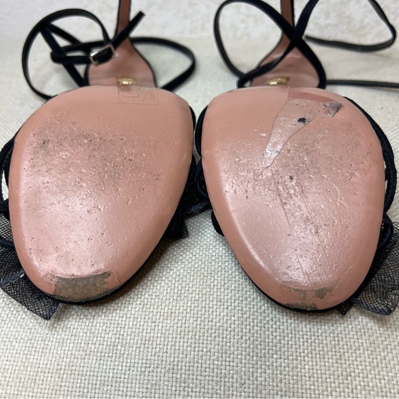 AQUAZZURA Reve Embellished Black Suede Evening High Heel Sandals Bow size 38.5 - Picture 9 of 16